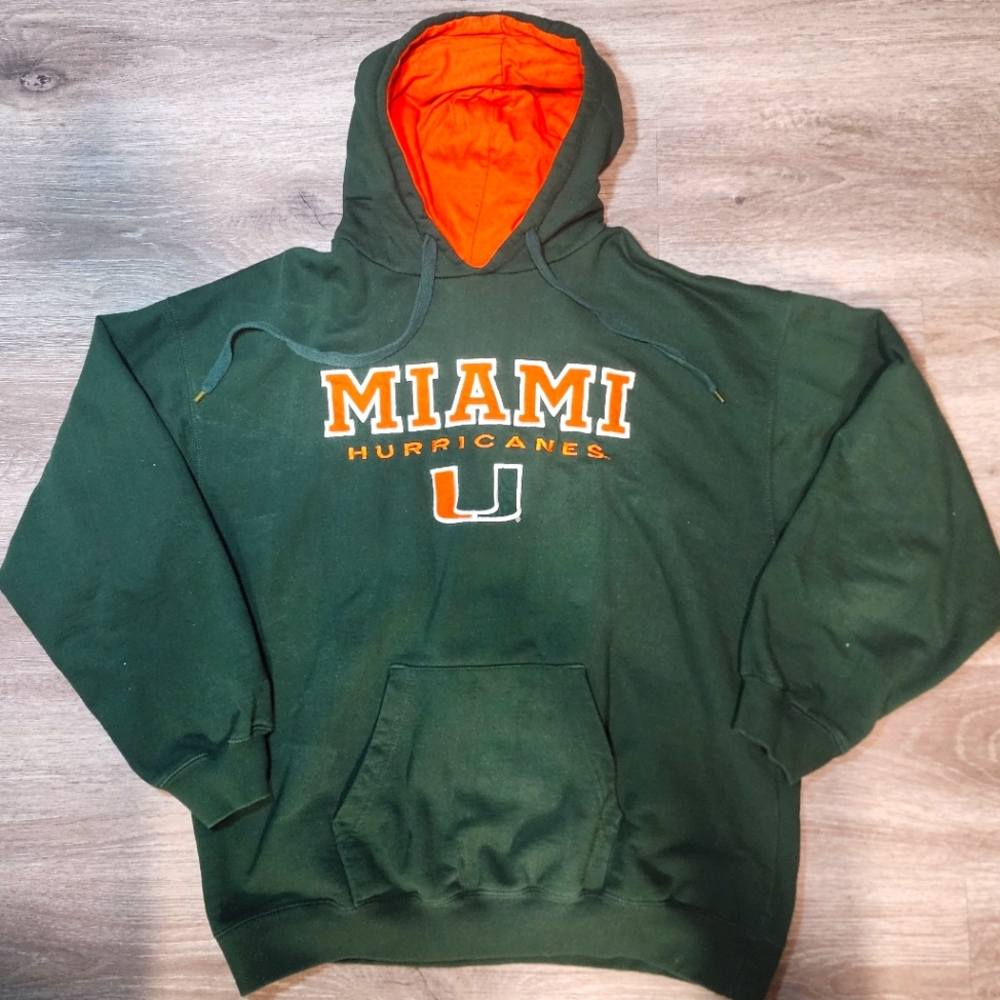 Miami Hurricanes Mens Pullover Hoodie Sweatshirt Size XXL Green Orange